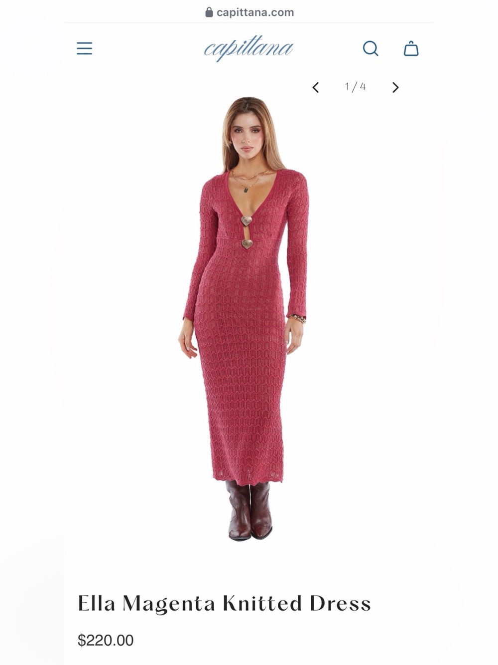 Ella Magenta Knitted Dress Size M/L from Capittana